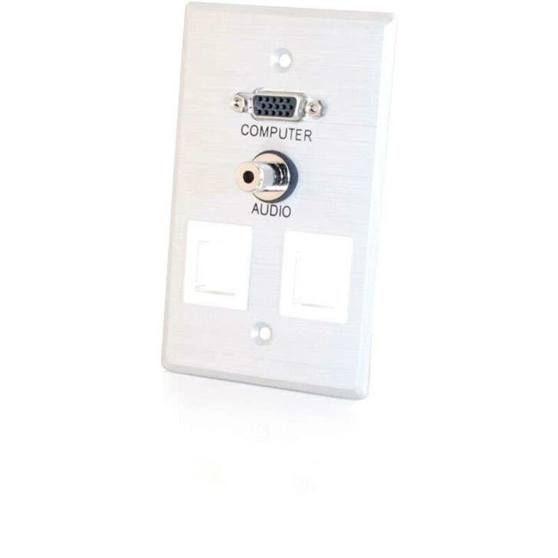 C2G VGA + 3.5mm Audio Pass Through Single Gang Wall Plate w/ 2 Keystones-Brushed Aluminum