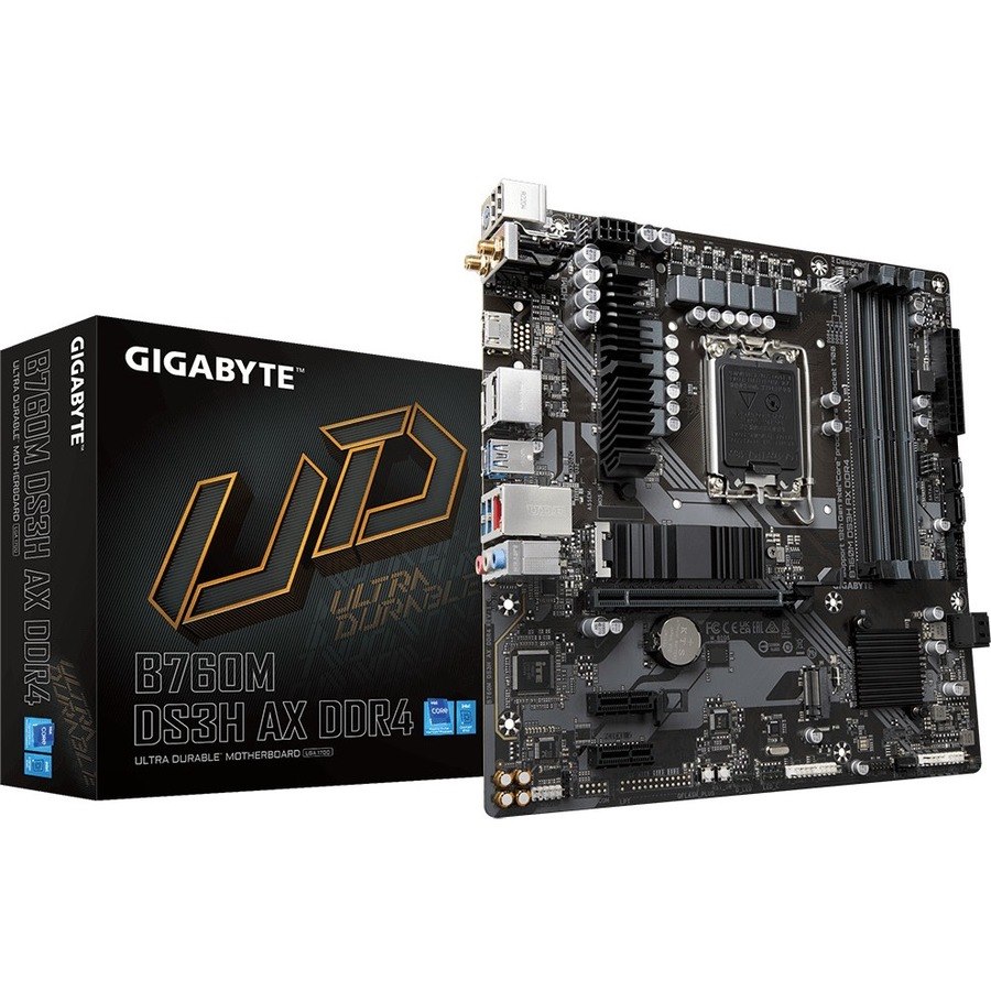 Gigabyte Ultra Durable B760M DS3H AX DDR4 Desktop Motherboard - Intel B760 Chipset - Socket LGA-1700 - Micro ATX