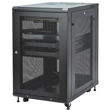 StarTech.com 18U 19" Server Rack Cabinet 4 Post Adjustable Depth 2-30" w/Casters/Cable Management/1U Shelf, Locking Doors and Side Panels
