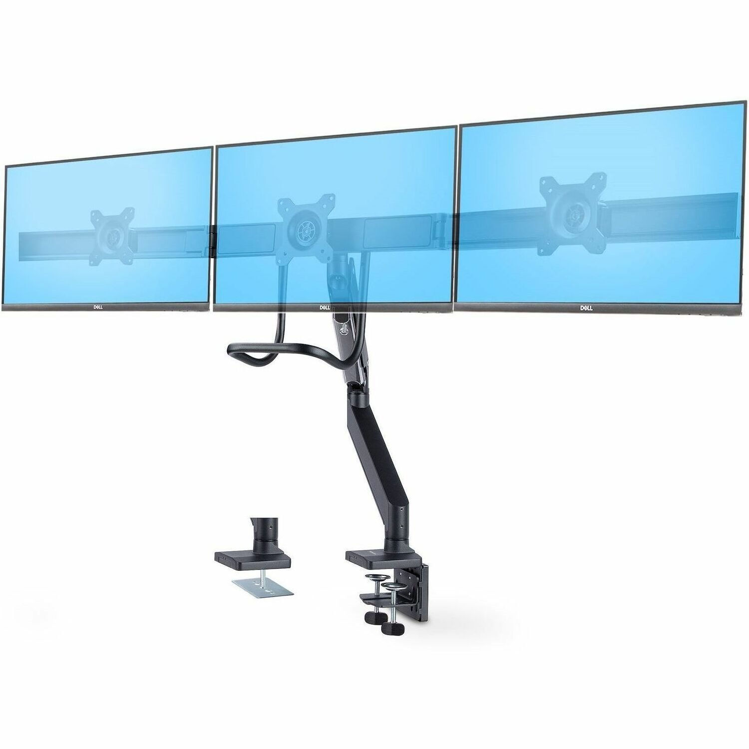 StarTech.com Crossbar Triple Monitor Desk Mount For Up To 3x 27in Screens, VESA 75x75/100x100, Tool-Less Arm Adjustments, C-Clamp/Grommet