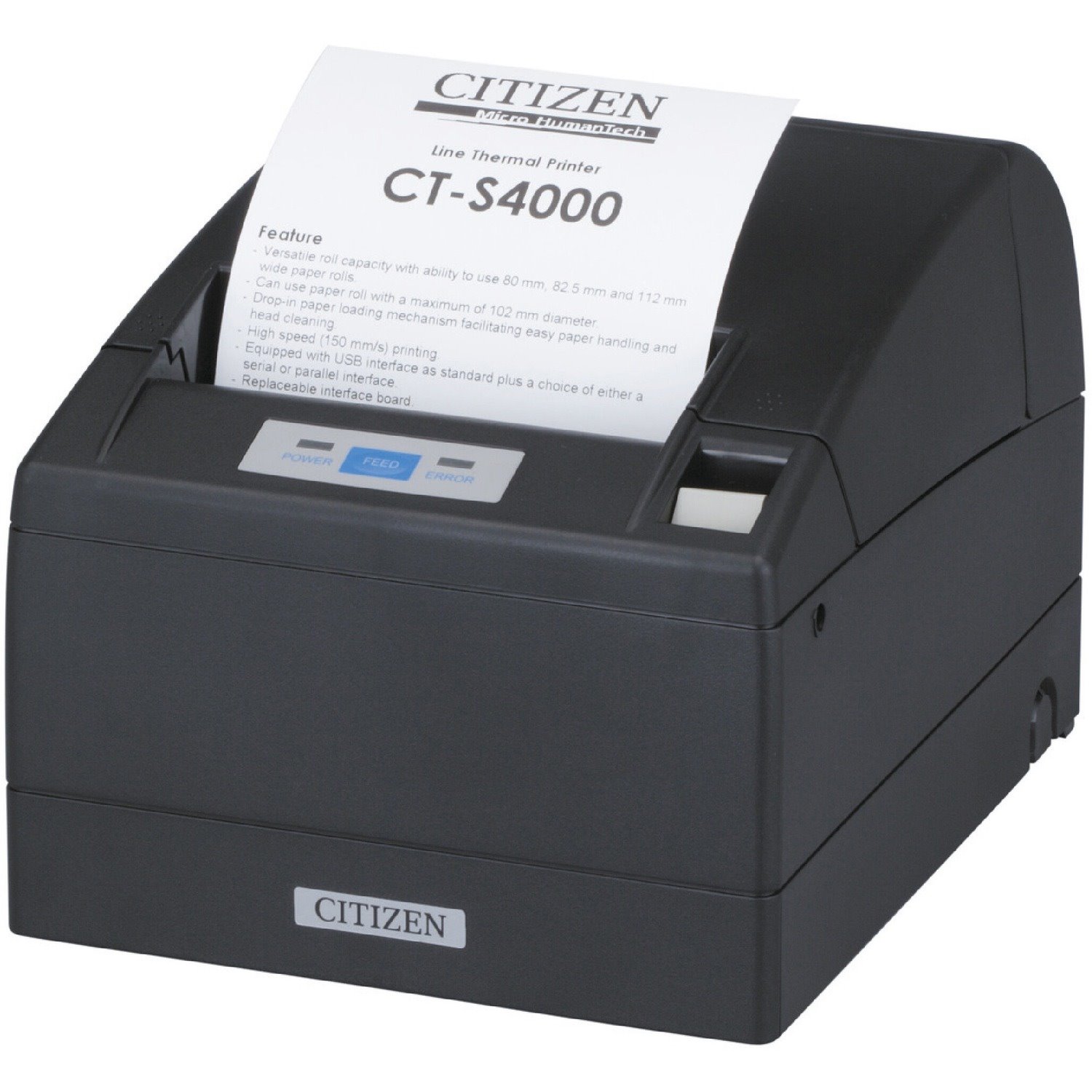 Citizen CT-S4000 Desktop Direct Thermal Printer - Monochrome - Receipt Print - USB - Parallel - With Cutter - Black