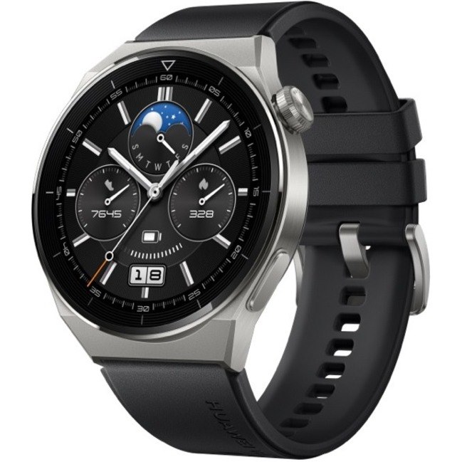 Huawei WATCH GT 3 Pro Smart Watch - 46.60 mm Case Height - 46.60 mm Case Width - Black Band Color - Titanium Case Material - Fluoroelastomer Band Material
