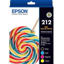 Epson 212 Original Standard Yield Inkjet Ink Cartridge - Value Pack - Black, Cyan, Magenta, Yellow - 1 Pack
