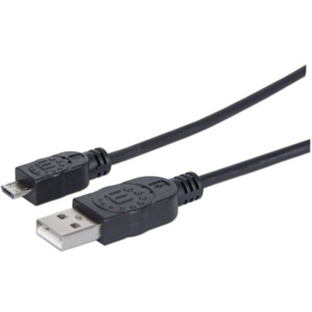 Manhattan USB-A to Micro-USB Cable, 1.8m, Male to Male, Black, 480 Mbps (USB 2.0), UUSBHAUB6, Hi-Speed USB, Lifetime Warranty, Polybag