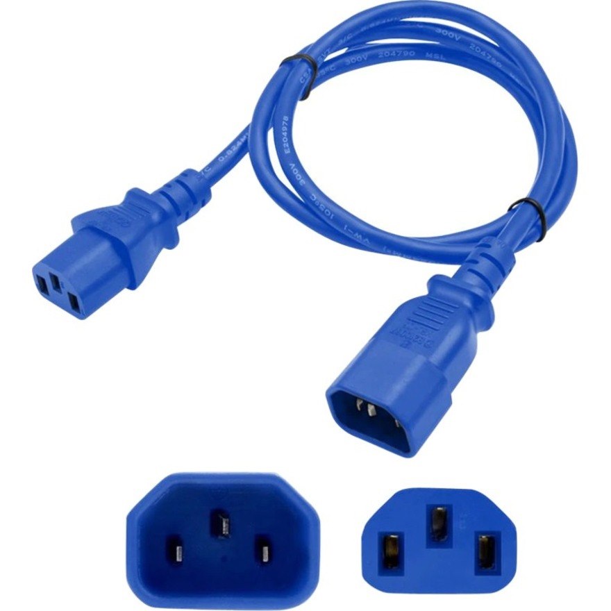 Addon 3ft C13 Female to C14 Male 18AWG 100-250V at 10A Blue Power Cable