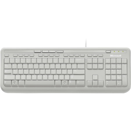 Microsoft 600 Keyboard - Cable Connectivity - USB Interface - English, International - White