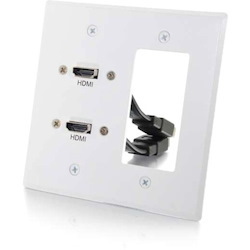 C2G Dual HDMI Pass Through Double Gang Wall Plate with One Decorative Cutout-White