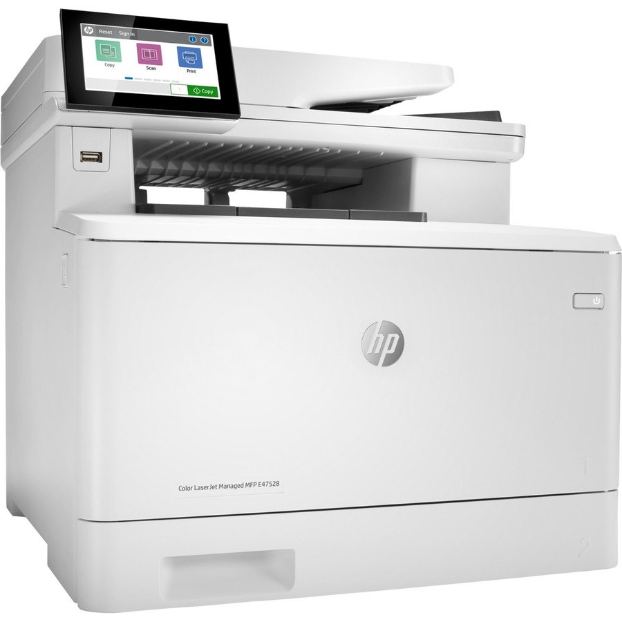 HP LaserJet Managed E47528 E47528f Laser Multifunction Printer-Color-Copier/Fax/Scanner-27 ppm Mono/27 ppm Color Print-600x600 dpi Print-Automatic Duplex Print-65000 Pages-300 sheets Input-Color Flatbed Scanner-600 dpi Optical Scan