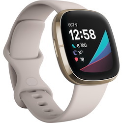 Fitbit Sense Smart Watch - Lunar White, Soft Gold Stainless Steel Body Color - Aluminium Body Material - Aluminium Case Material - Wireless LAN