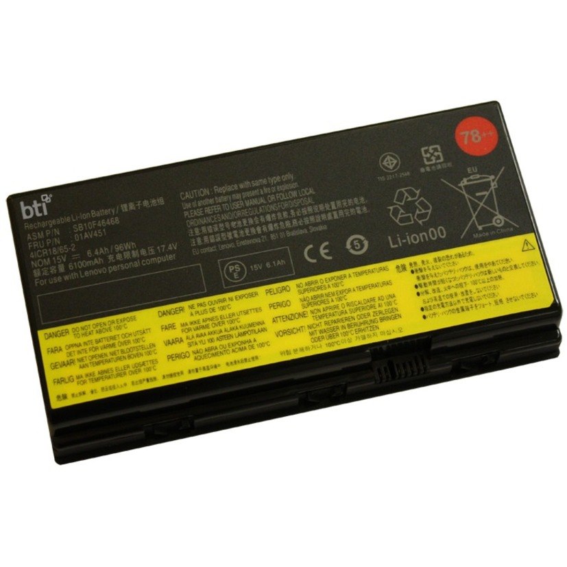 BTI 4X50K14092-BTI 15V 96WHR LI-ION BATTERY 00H030, 78 ++, 01AV451, SB10F46468, 4X50K14092, 78 + THINKPAD P70, THINKPAD P71 20HL, THINKPAD P70 20ER, THINKPAD P70 20ES, THINKPAD P71 20HK