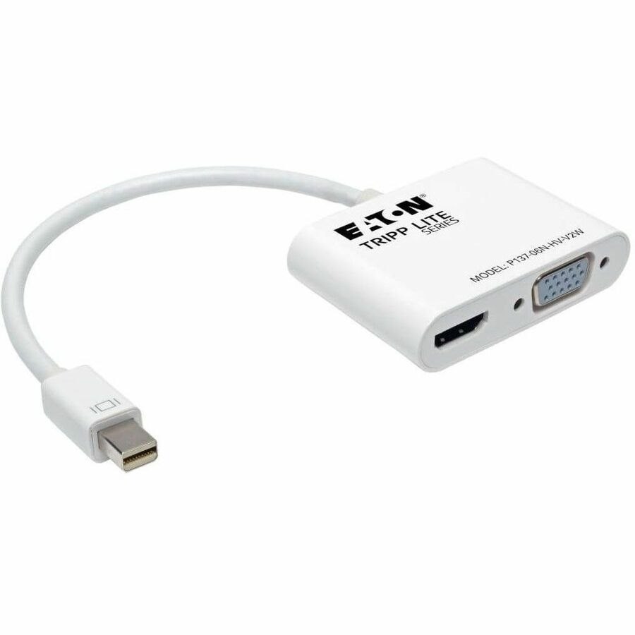 Eaton Tripp Lite Series Keyspan Mini DisplayPort to VGA/HDMI All-in-One Video Converter Adapter, 4K 30Hz HDMI, DP1.2, White, 6-in. (15.24 cm)