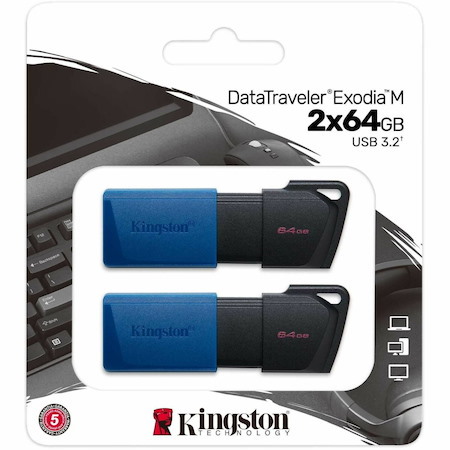 Kingston DataTraveler Exodia M 64 GB USB 3.2 (Gen 1) Type A Flash Drive - Blue, Black