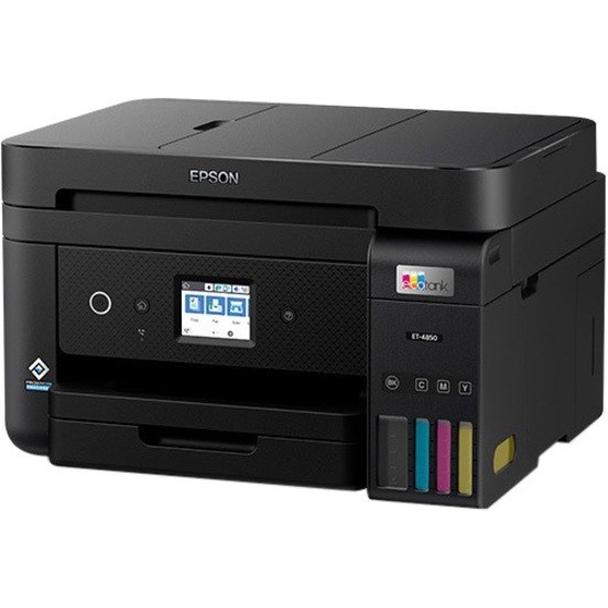 Epson EcoTank ET-4850 Inkjet Multifunction Printer-Color-Black-Copier/Fax/Scanner-4800x1200 dpi Print-Automatic Duplex Print-5000 Pages-250 sheets Input-Color Flatbed Scanner-2400 dpi Optical Scan-Color Fax-Wireless LAN-Epson Smart Panel App