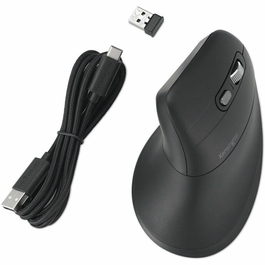 Kensington Pro Fit Ergo MY630 EQ Full-size Mouse - Bluetooth/Radio Frequency - USB Type A - 5 Button(s) - 5 Programmable Button(s) - Black