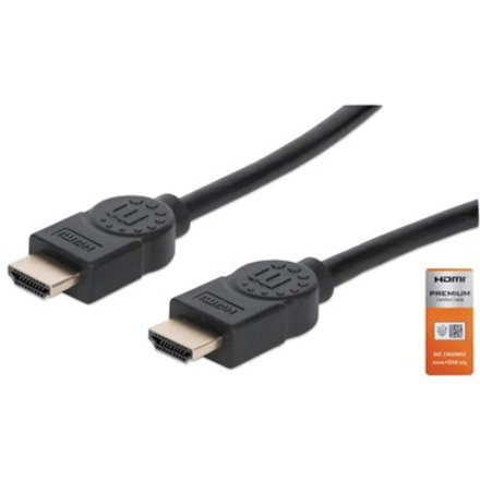 Manhattan HDMI Cable with Ethernet, 4K@60Hz (Premium High Speed), 5m, Male to Male, Black, HDMM5MP, Ultra HD 4k x 2k, Fully Shielded, Gold Plated Contacts, Lifetime Warranty, Polybag