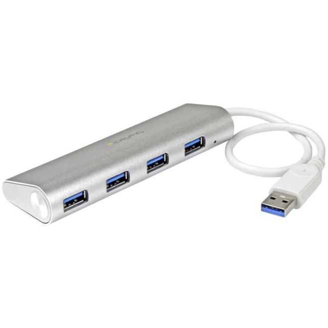 StarTech.com 4 Port Portable USB 3.0 Hub with Built-in Cable - Aluminum and Compact USB Hub