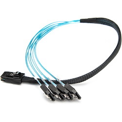 Rocstor Premium 20in Serial Attached SCSI SAS Cable - SFF-8087 to 4x Latching SATA - SAS/SATA for Hard Drive - 20in / 50cm - 1 Pack - SFF-8087 Male SAS - Male SATA - Blue SFF-8087 TO 4X SATA Cable