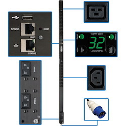 Tripp Lite by Eaton 7.7kW Single-Phase Monitored PDU, LX Interface, 200-240V Outlets (36 C13/6 C19), IEC 309 32A Blue, 10 ft. (3.05 m) Cord, 0U 1.8m/70 in. Height, TAA
