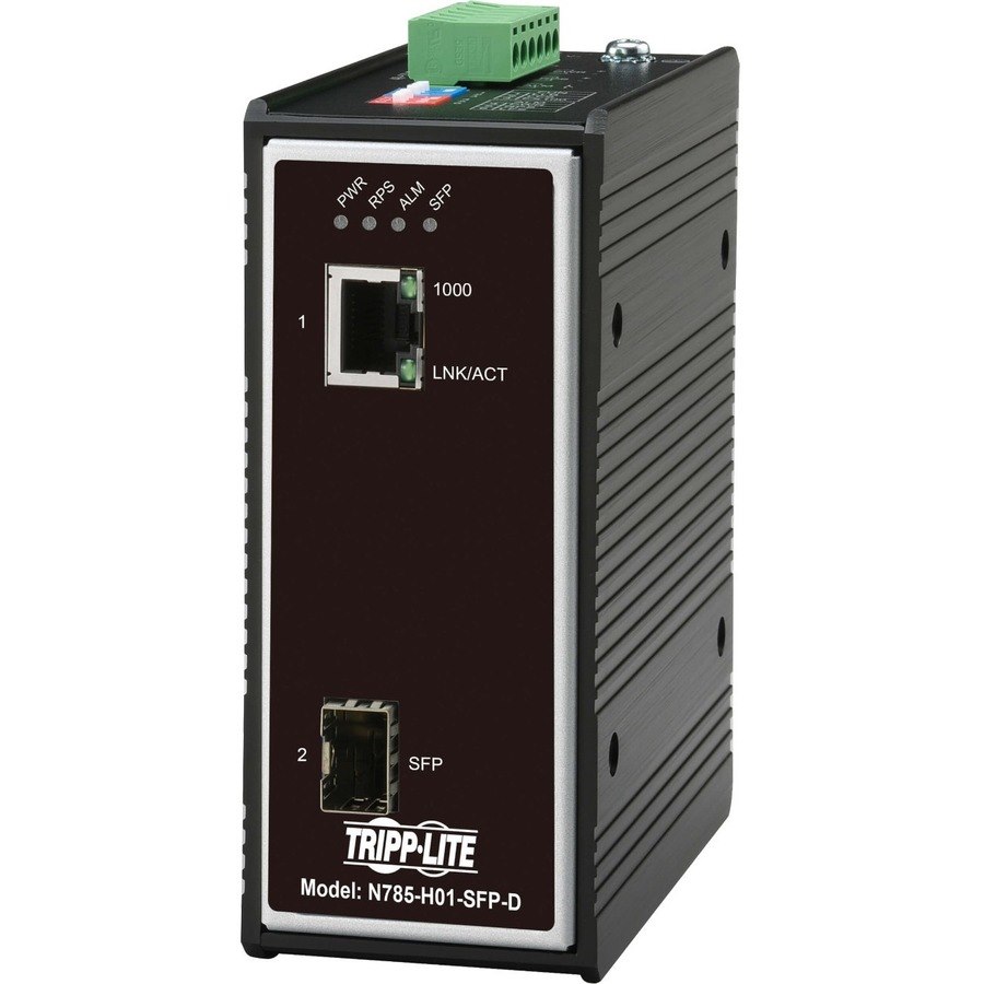 Tripp Lite by Eaton Industrial Gigabit Fiber to Ethernet Media Converter 10/100/1000 Mbps RJ45/SFP -40Â&deg; to 75Â&deg;C DC Power