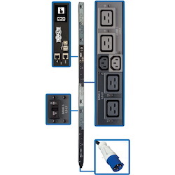Tripp Lite by Eaton 16.2kW 208V 3PH Monitored Per-Outlet PDU - LX Interface, Gigabit, 18 Outlets, IEC 309 60A Blue Input, LCD, 1.8 m Cord, 0U 1.8 m Height, TAA
