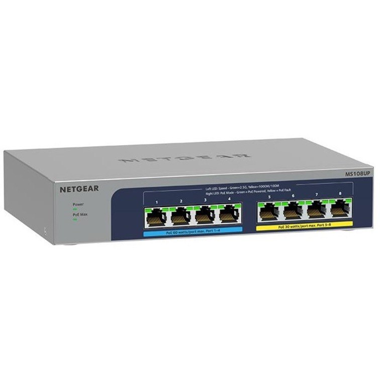 Netgear MS108UP 8 Ports Ethernet Switch - 2.5 Gigabit Ethernet - 2.5GBase-T