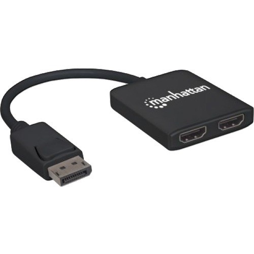 Manhattan DisplayPort 1.2 to 2-Port HDMI Splitter Hub with MST, 4K@30Hz, USB-A Powered, Video Wall Function, HDCP 2.2, Black, Three Year Warranty, Blister