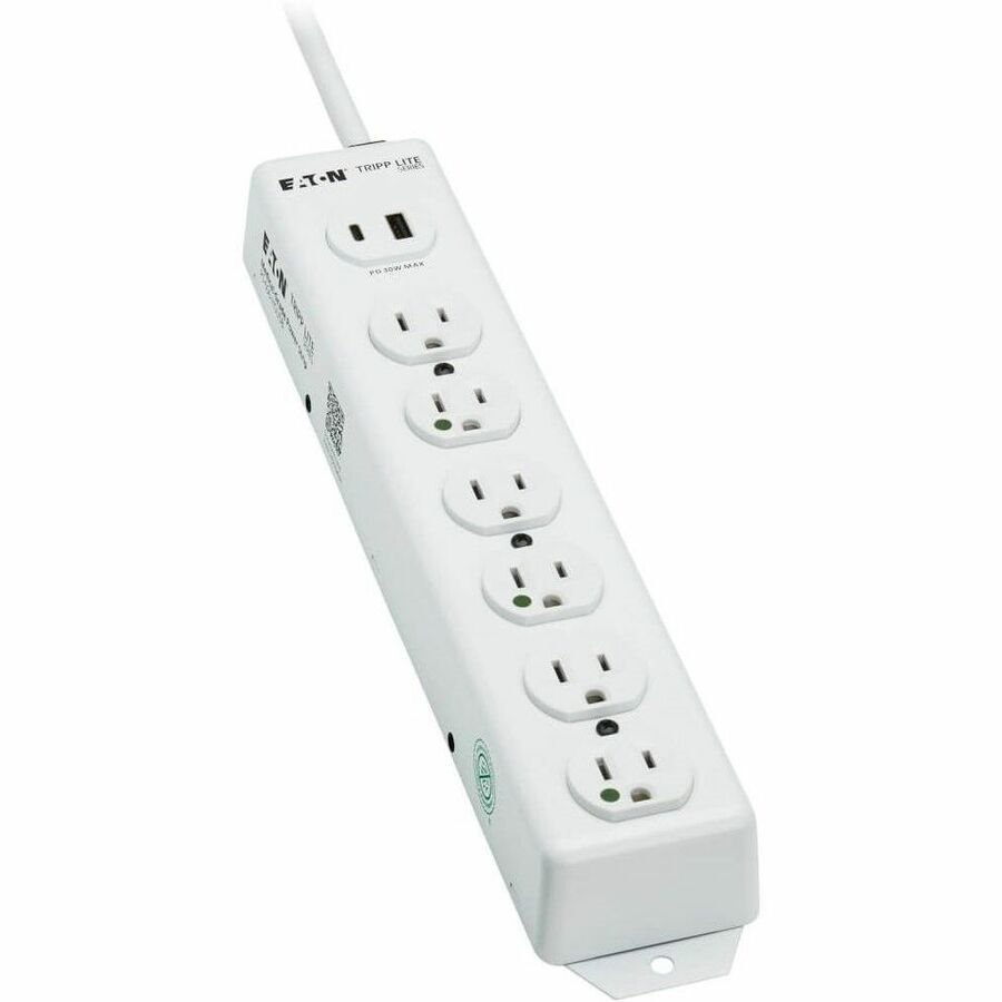 Eaton Tripp Lite Series Safe-IT UL 1363 Medical-Grade Power Strip, 6 Hospital-Grade Outlets, USB Charging, Safety Covers, Antimicrobial, 6 ft. Cord