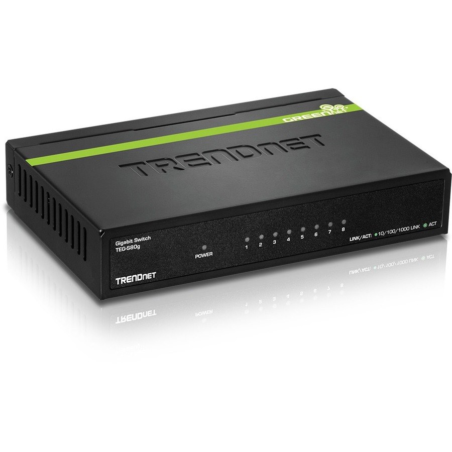 TRENDnet 8-Port Mini Gigabit Switch, TEG-S80g, GREENnet Technology, NDAA + TAA Compliant, Desktop Metal Ethernet Network Switch, 8 x Gigabit Ports, Fanless, Lifetime Protection, Black