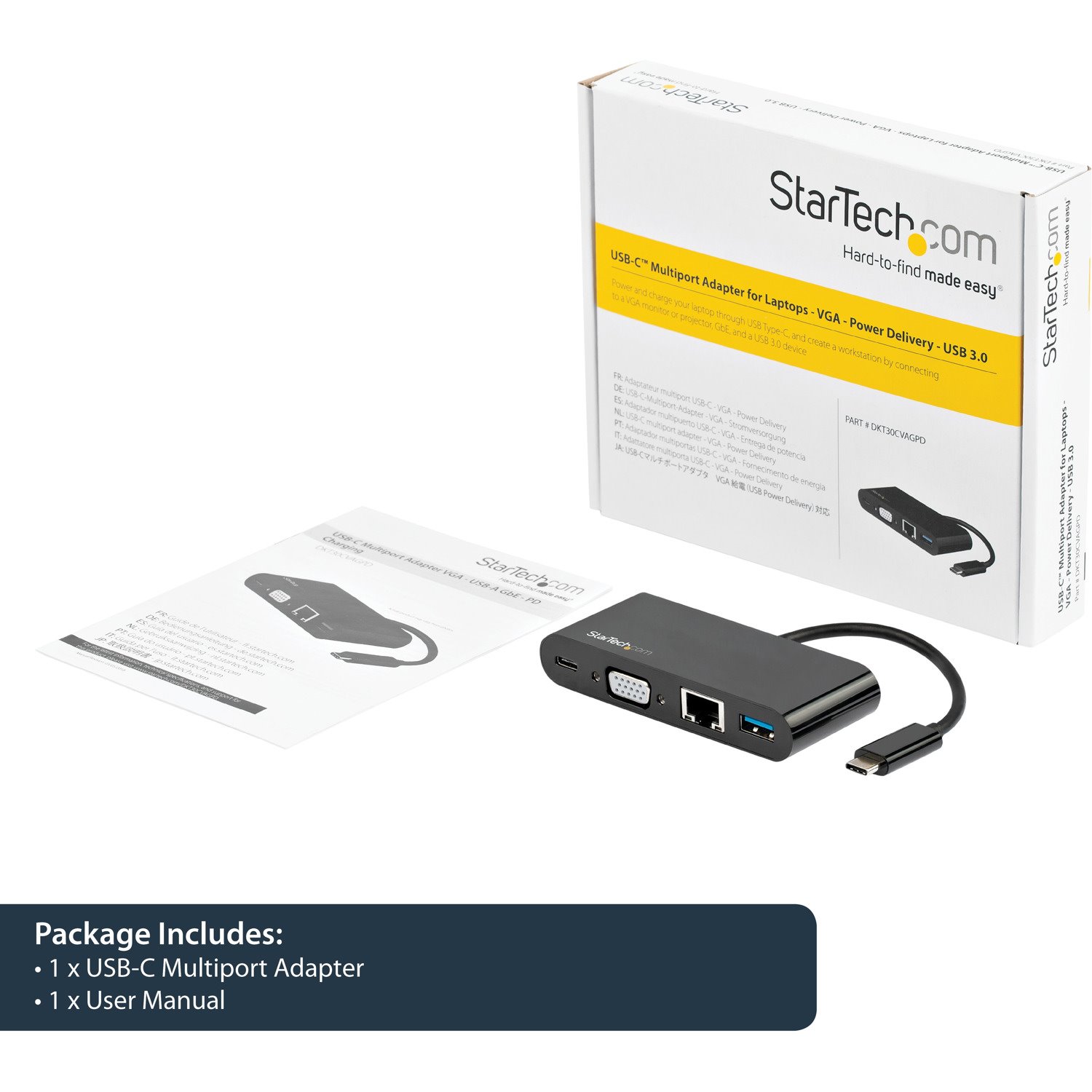 StarTech.com USB-C VGA Multiport Adapter - Power Delivery(60W) - USB 3.0 - GbE