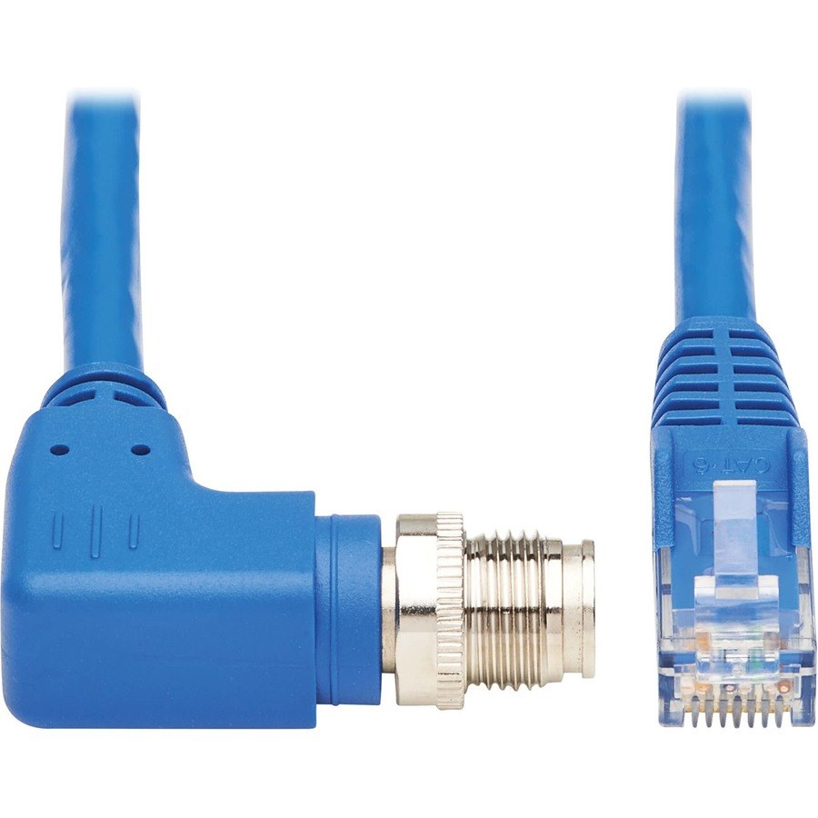 Eaton Tripp Lite Series M12 X-Code Cat6 1G UTP CMR-LP Ethernet Cable (Right-Angle M12 M/RJ45 M), IP68, PoE, Blue, 2 m (6.6 ft.), TAA