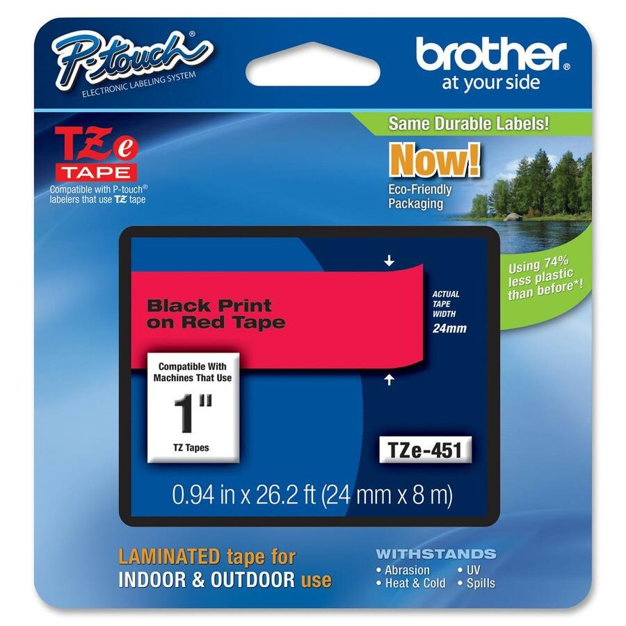 Brother P-touch TZe Tape 24mm - Black On Red Tape - 8 Metres