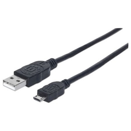 Manhattan USB-A to Micro-USB Cable, 3m, Male to Male, Black, 480 Mbps (USB 2.0), UUSBHAUB3M, Hi-Speed USB, Lifetime Warranty, Polybag