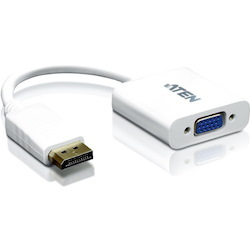 Aten DisplayPort to VGA Adapter - DisplayPort/VGA for Notebook, Video Device, TV - 1 Pack - 1 x DisplayPort Male Digital Audio/Video - 1 x HD-15 Female VGA - White