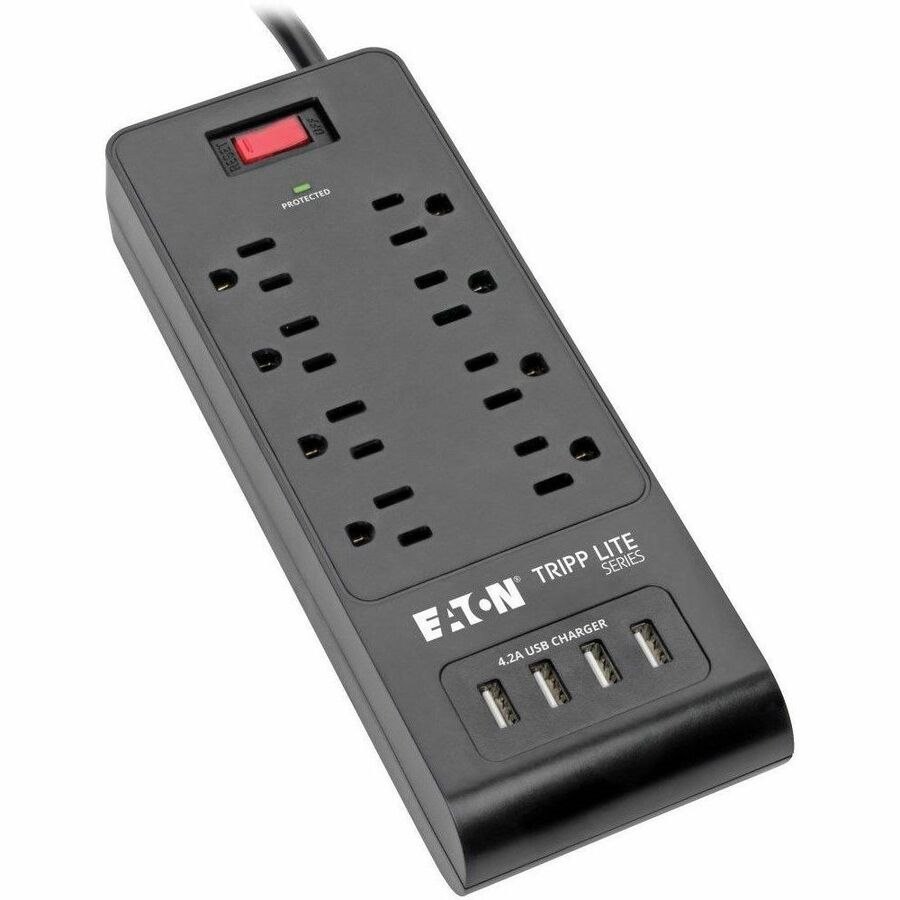 Eaton Tripp Lite Series 8-Outlet Surge Protector with 4 USB Ports (4.2A Shared) - 6 ft. (1.83 m) Cord, 1800 Joules, Black