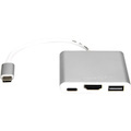 Rocstor Premium USB-C to HDMI Multiport Adapter - USB-C to HDMI/USB-C (3.1)/USB 3.0 for Audio/Video Device, Notebook, TV, Monitor, Projector, MacBook, MacBook Pro, Chromebook, iMac, Mac mini - 8" - 1 x USB-C Male to 1 x HDMI Female Digital Audio/Video - 1 x USB-C (3.1 Gen1 5Gbps), Female, 1 x USB 3.0 Type-A Female - Metal Silver - Mac & PC Compatible - USB-C TO HDMI/USB 3.0/USB-C 3IN1 ADAPTER