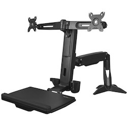 StarTech.com Sit Stand Dual Monitor Arm - Desk Mount Standing Computer Workstation 24" Displays - Adjustable Stand Up Arm w/ Keyboard Tray