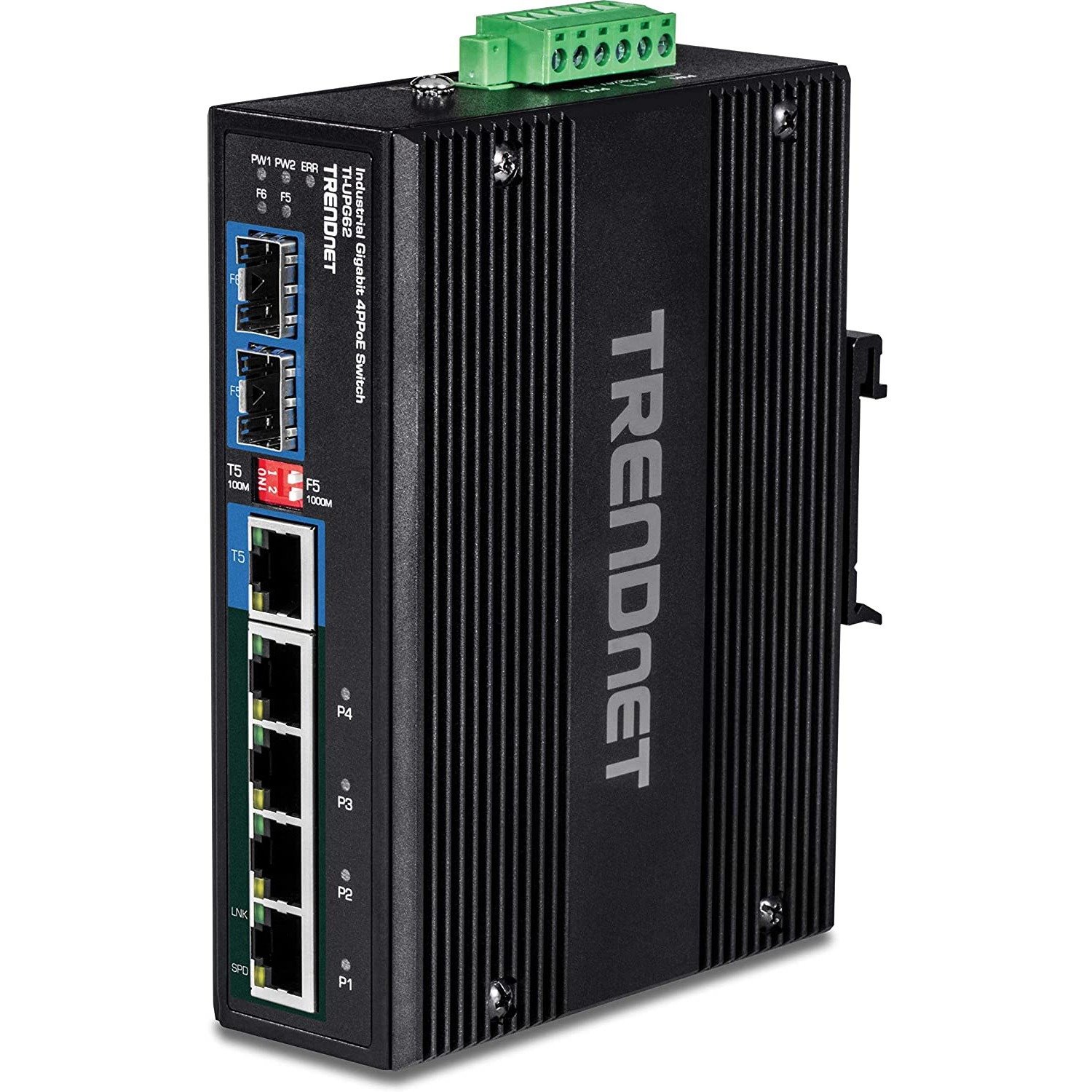TRENDnet 6-Port Hardened Industrial Gigabit 10/100/1000 Mbps Ultra PoE DIN-Rail Switch; UPoE; IP30; DIN-Rail & Wall Mounts Included; Lifetime Protection; TI-UPG62