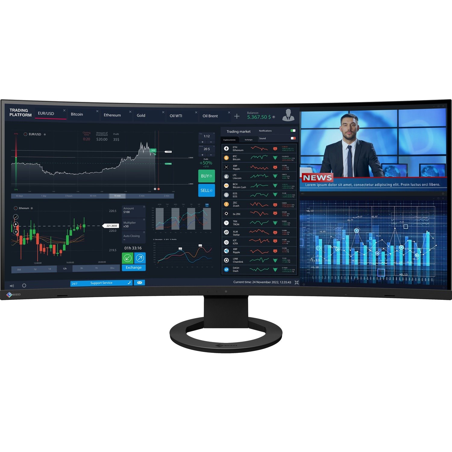 EIZO FlexScan EV3895-BK 38" Class UW-QHD+ Curved Screen LCD Monitor - 24:10 - Black