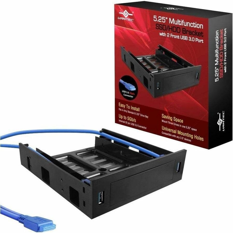 Vantec HDA-502H Drive Bay Adapter for 5.25" - USB 3.0 Host Interface Internal - Black