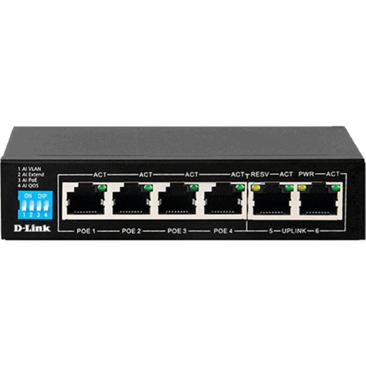 D-Link 250M 6-Port 10/100 Switch with 4 PoE Ports and 2 Uplink Ports