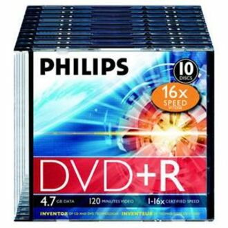 Philips DR4S6S10F/00 DVD Recordable Media - DVD+R - 16x - 4.70 GB - 10 Pack Slim Case