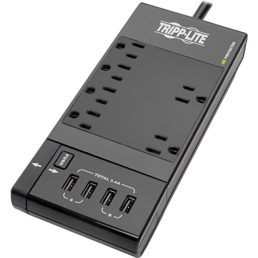 Tripp Lite Safe-IT Surge Protector 6Outlet 4 Retractable USB Ports 8ft Cord