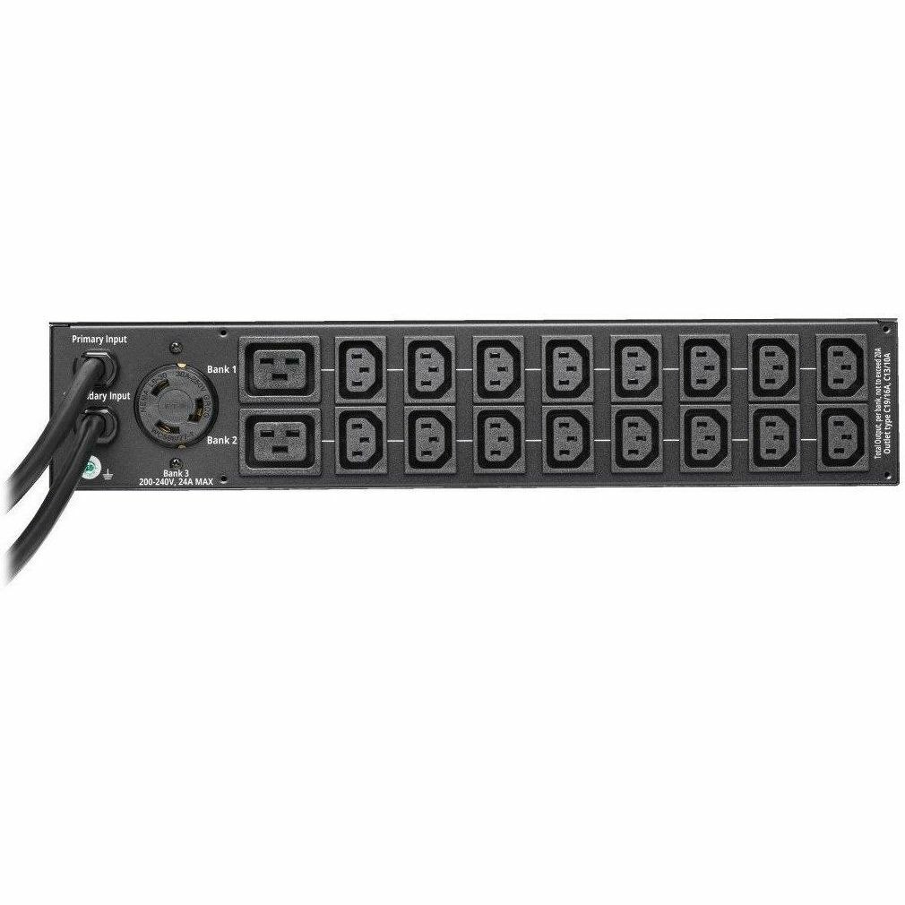 Eaton Tripp Lite Series 5.8kW 208/240V Single-Phase ATS/Monitored PDU - 16 C13, 2 C19 & 1 L6-30R Outlets, Dual L6-30P Inputs, 10 ft. Cords, 2U, TAA