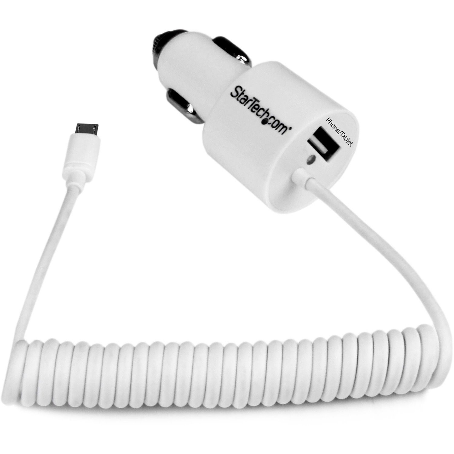 StarTech.com Dual-Port Car Charger - USB with Built-in Micro-USB Cable - White