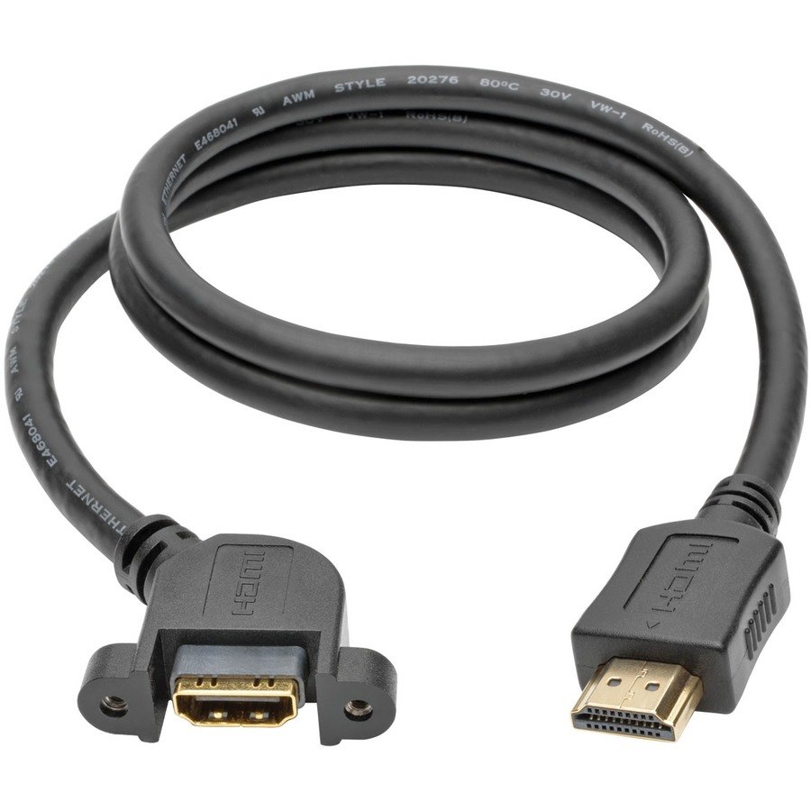 Eaton Tripp Lite Series High-Speed HDMI Cable with Ethernet, Digital Video with Audio (M/F), Panel Mount, 3 ft. (0.91 m)