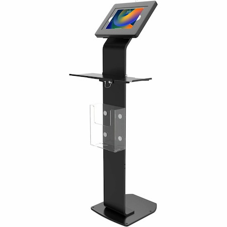 CTA Premium Locking Floor Stand Kiosk with Universal Security Enclosure, Keyboard Tray, and Storage Compartment (Black)