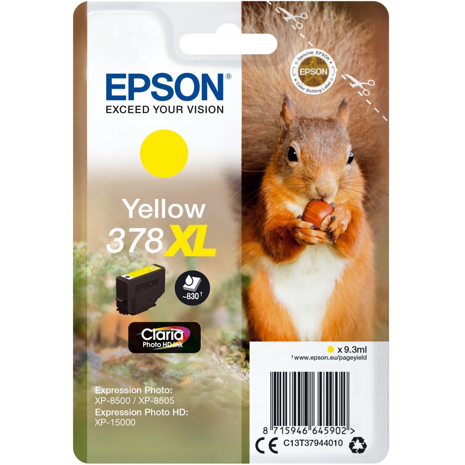 Epson Claria Photo HD 378XL Original Standard Yield Inkjet Ink Cartridge - Single Pack - Yellow - 1 Pack