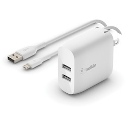 Belkin BoostCharge Dual USB-A Wall Charger 24W (USB-A to Micro-USB cable included) - Power Adapter