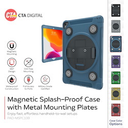 CTA Digital Magnetic Splash-Proof Case with Metal Mounting Plates for iPad 7th/ 8th/ 9th Gen 10.2, iPad Air 3, iPad Pro 10.5, Blue