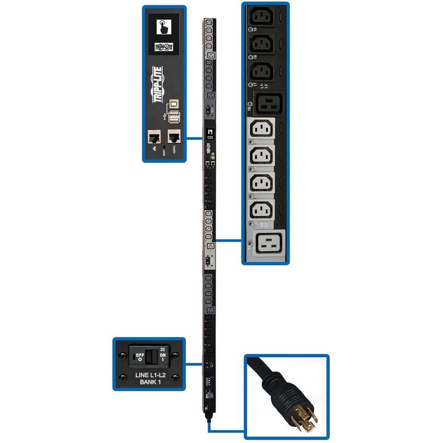 Eaton 10kW 200-240V 3PH Switched PDU, LX Interface, Gigabit, 30 Outlets, L21-30P Input, LCD, 1.8 m Cord, 0U 1.8 m Height, TAA